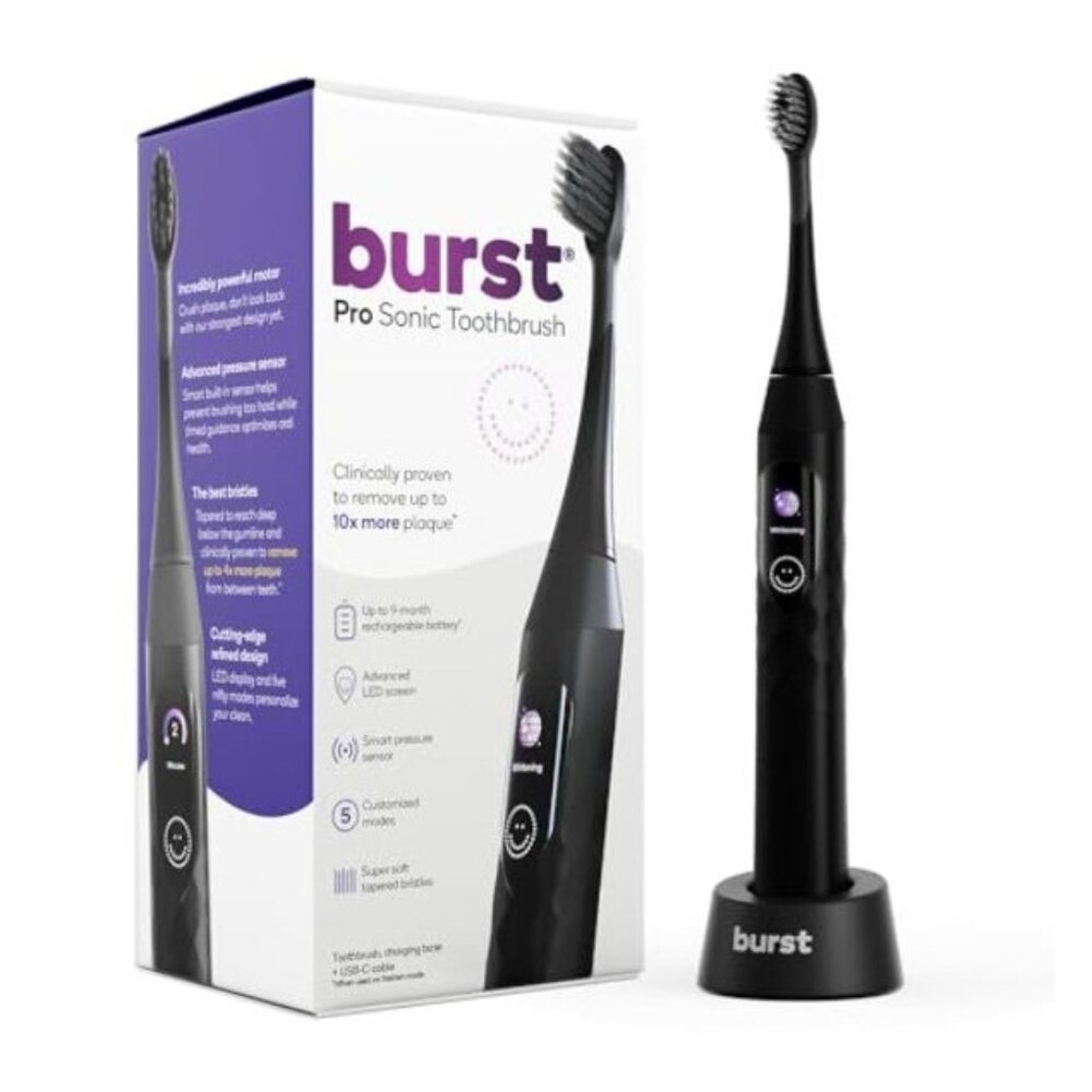 Burst Pro Sonic Toothbrush Rechargeable Electric Toothbrush Black